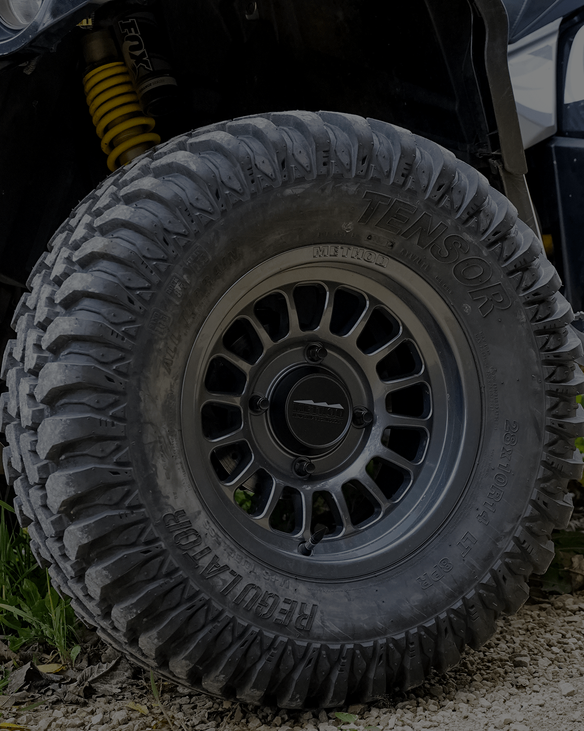 Front facing shot of a mounted wheel and tire