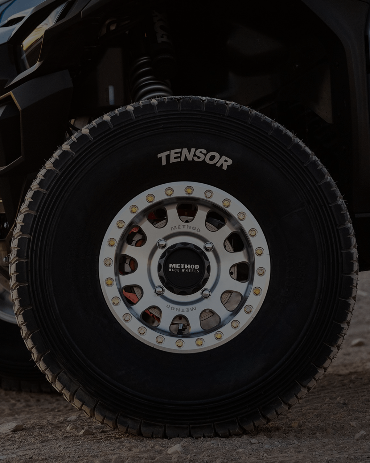 Front facing shot of a mounted wheel and tire